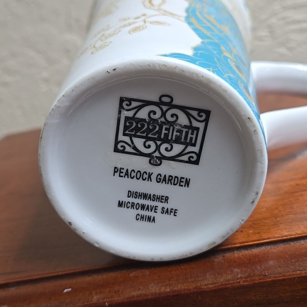 222 FIFTH PEACOCK GARDEN TALL LATTE MUG CUP - Picture 7 of 7